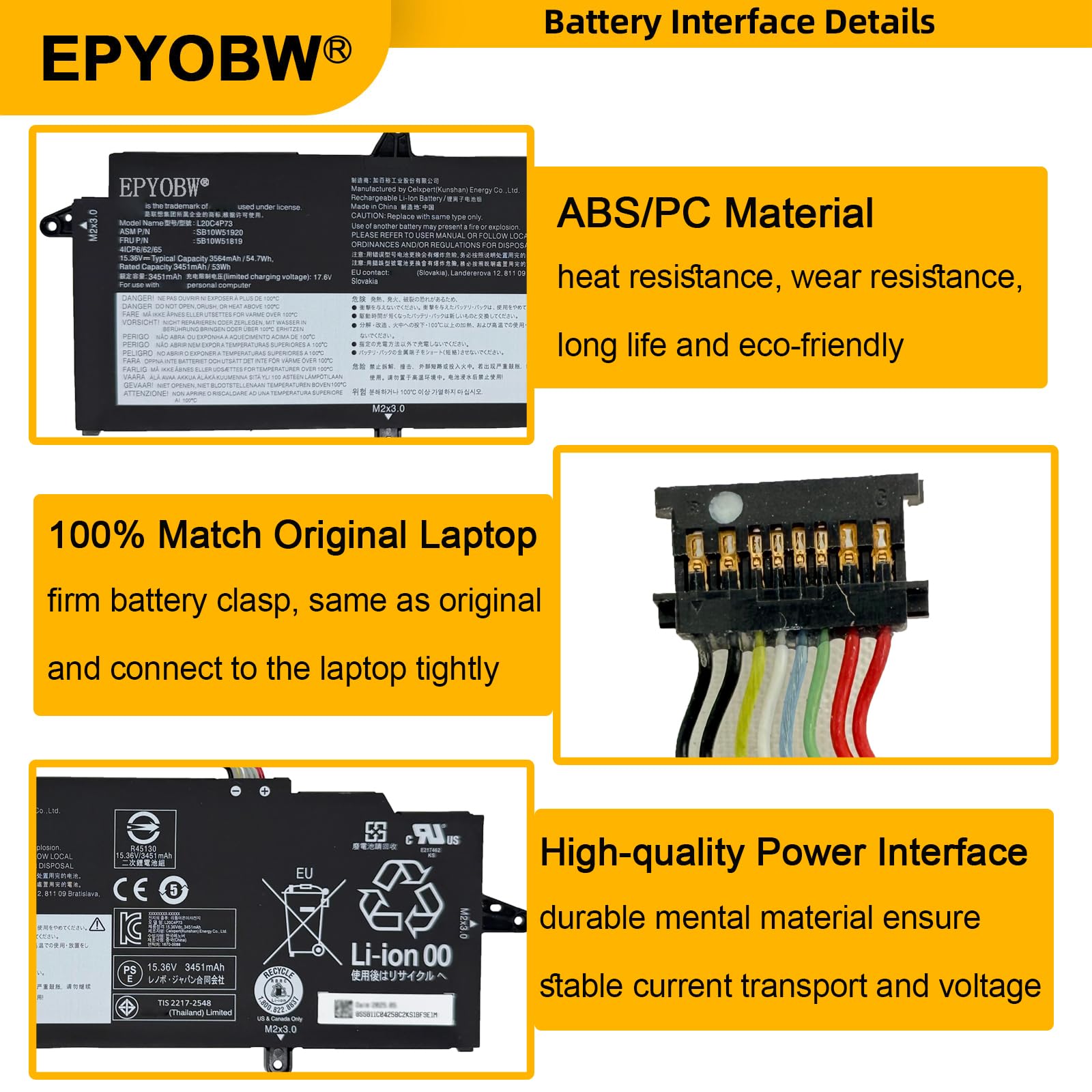 Amazon.com: EPYOBW L20C4P73 Laptop Battery 54.7Wh 4-Cell 15.36V